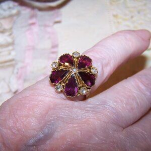 Victorian Georgian Revival 14K Gold 5.15CT TW Amethyst Rose Cut Diamond Ring